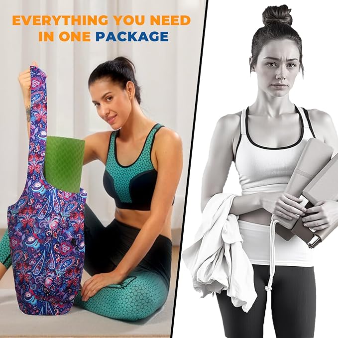 saniwu Yoga Mat Bag Carrier for Women Workout Large Waterproof with Zipper Pocket, Keychain and Wide Shoulder Straps