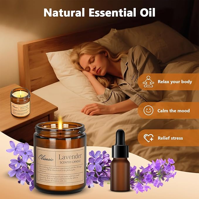 Candles 2 Pack, Candles for Home Scented, Aromatherapy Candle Gift Set for Women Soy Wax Long Lasting Amber Jar Candles for Birthday Housewarming Mother's Valentine Day(Vanilla & Lavender)