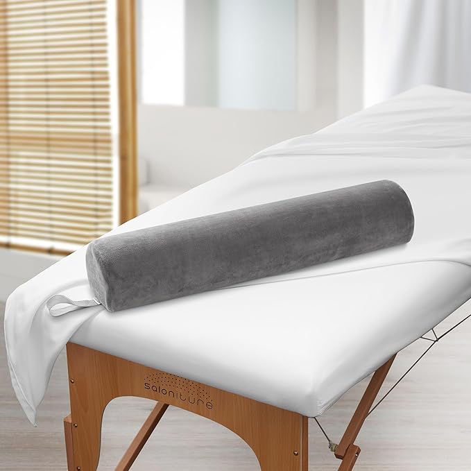 Saloniture 3/4 Round Massage Table Bolster Pillow Pad - 26 x 6 x 4-1/2 Inch - Gray Velour
