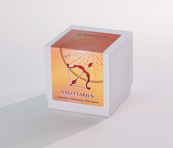 Luxury Glass Jar Candle, Sagittarius Zodiac Sign, 8.8 oz - Crystal Infused - Scents of Scent:Pomegranate, Peppercorn, Cedar, & Patchouli - Coconut-Soy Wax, Essential Oil, Dr. Developed