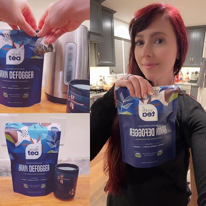 Brain Defogger Herbal Tea Bags • Supports Memory & Focus • With Ginkgo Biloba, Hibiscus & Blue Butterfly Pea Flower • Refreshing, Tangy, & Caffeine-Free • 100% Natural (25 Pyramid Tea Bags)
