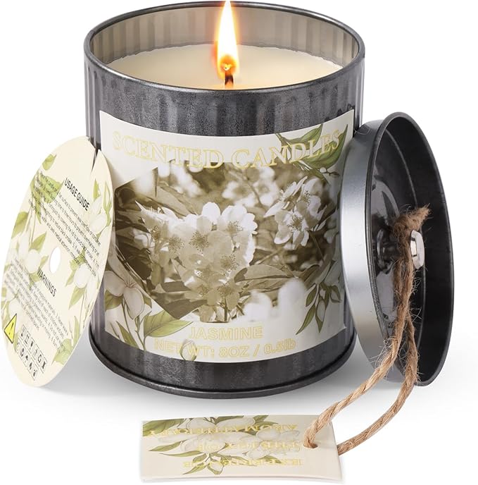 Scented Candles for Home, 8oz Soy Candle, 50H Burn, Jasmine Aromatherapy, White Candle in Gift Box, Perfect for Birthday, Mother's Day, Christmas