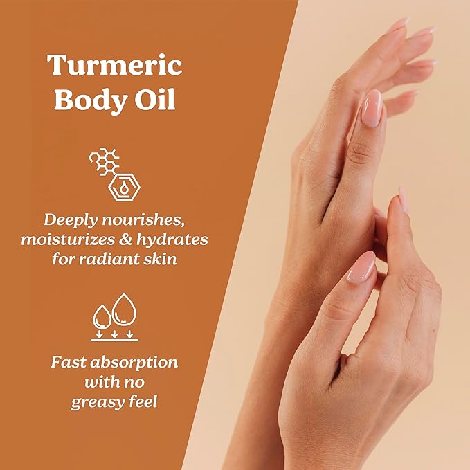 Life & Pursuits Turmeric Body Oil 6.8 Fl Oz X 2- Ayurvedic Natural Body Massage Oil with Vitamin E, Coconut Oil, Almond & Squalane| Reduces Dark Spots, Brightens Skin, Hydrates & Moisturizes Dry Skin