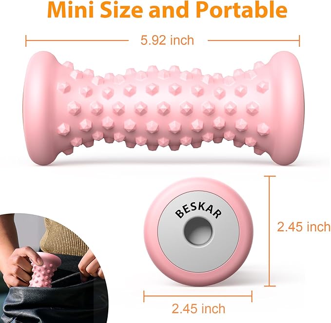 BESKAR Foot Massager Roller for Plantar Fasciitis Relief, Portable Feet Roller to Deep Tissue Muscle Massage, Foot Arch and Heel Pain, Reflexology Tool