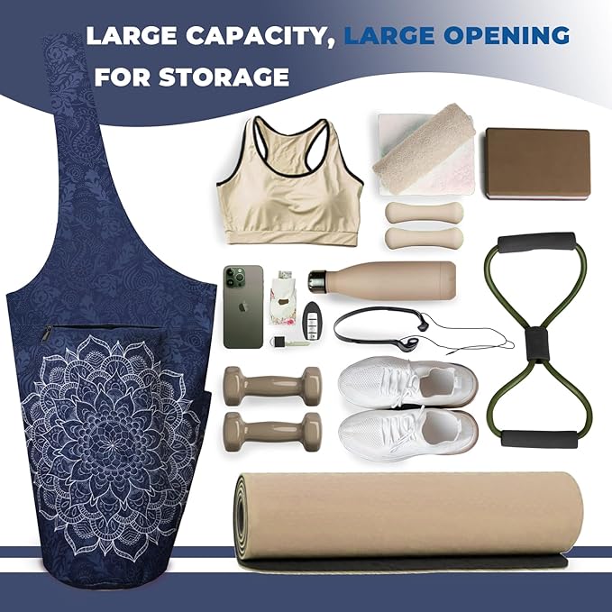 saniwu Yoga Mat Bag Carrier for Women Workout Large Waterproof with Zipper Pocket, Keychain and Wide Shoulder Straps
