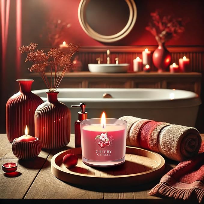 Cherry Candle, Scented Candles Gifts for Women, Candles Gift Set for Her, 3 Scented Votive Candles, Birthday Gifts for Women/Men (Red, 7 oz)
