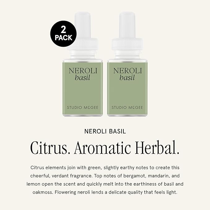 Pura x Studio McGee Smart Home Air Diffuser - Smart Home Air Diffuser - Up to 120-Hours of Luxury Fragrance per Refill - Spring & Summer Fragrance - 2 Pack, Neroli Basil