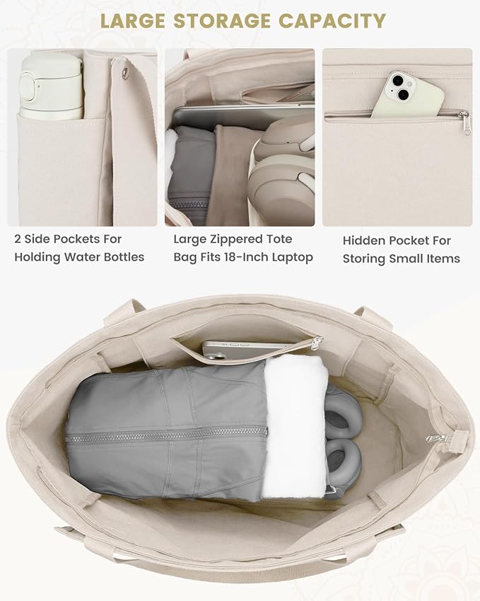 Gonex Yoga Mat Bag, Yoga Gym Bag Tote Bag with Multi Pockets For Women Men, Canvas Yoga Mat Carrier Take in Out Mat Easily For Pilates Travel Workout Office