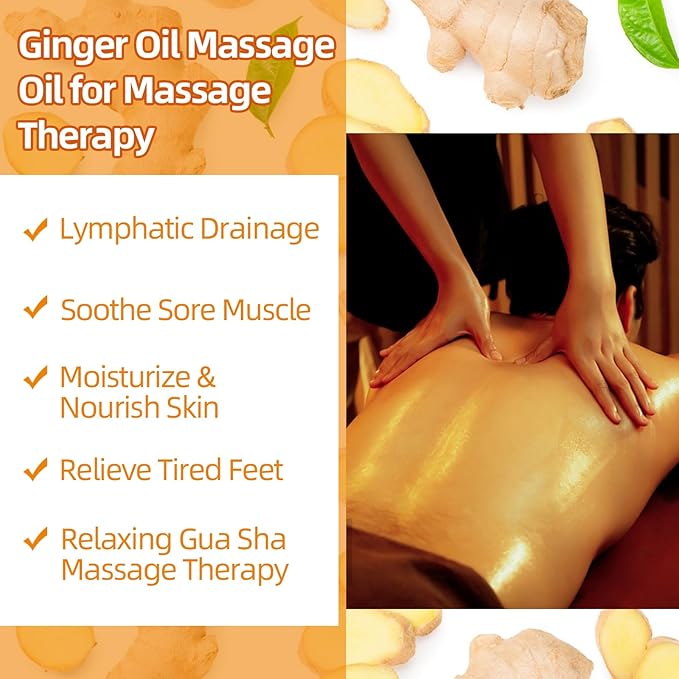 Ginger Oil Massage Oil for Massage Therapy,Ginger Oil Lymphatic Drainage Massage,Sore Muscle Massage Oil,Natural Ginger Body Oil for Gua Sha Massage with Arnica Oil-Warming,Relaxing,Soothing Muscles