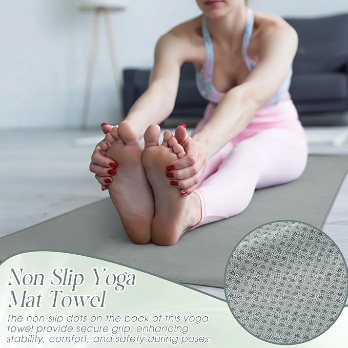 Hahafelt 3 Pack Non Slip Hot Yoga Mat Towel with Grip Dot and Secure Fit Elastic Straps 72" x 26" Microfiber Yoga Towel Absorbent Sweat for Pilates Fitness(Morandi Pink Blue Green)