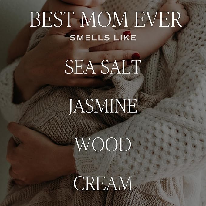 Sweet Water Decor, Best Mom Ever Candle - Sea Salt, Jasmine, Cream, and Wood Scented Soy Wax Candle for Mom - 9oz Amber Jar, 40 Hour Burn Time, Made in The USA