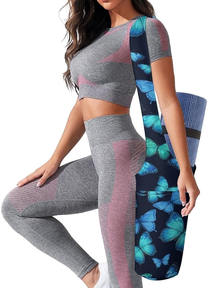 Meaudiwes Large Yoga Mat Bag with Long Strap for Women Yoga Accessories Sports Storage Bags Exercise Mats Tote Sling Carrier Bag