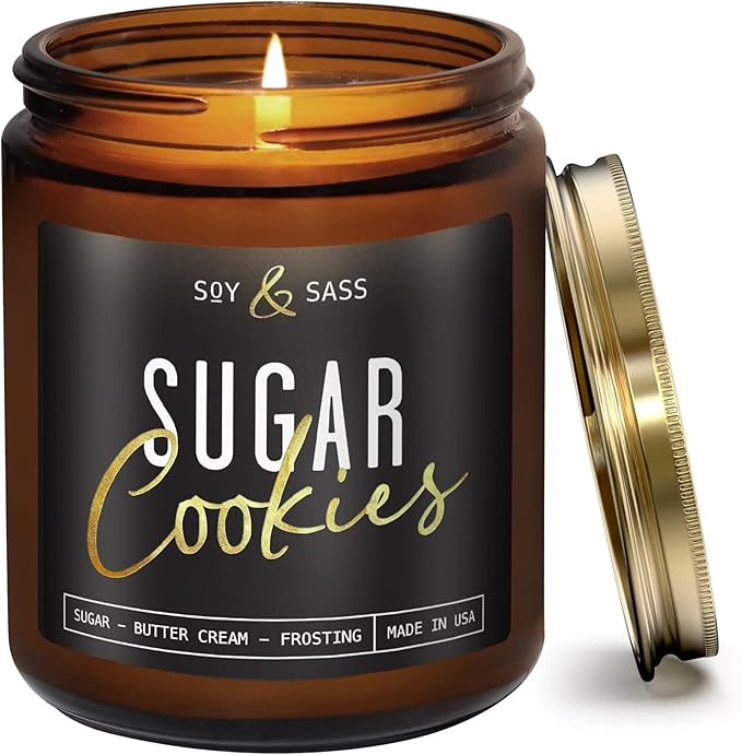 Sugar Cookie Candle, Cookie Candle – ‘Sugar Cookies’ Soy Candles, w/Sugar, Butter & Vanilla - Infused with Essential Oils I Christmas Candles I 9oz, 50 Hour Burn, Handmade in USA