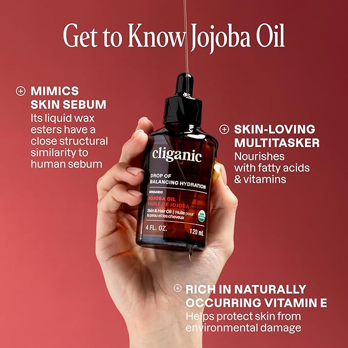Cliganic Organic Jojoba Oil 32 oz, 100% Pure | Bulk, Natural Cold Pressed Unrefined Hexane Free Oil for Hair & Face
