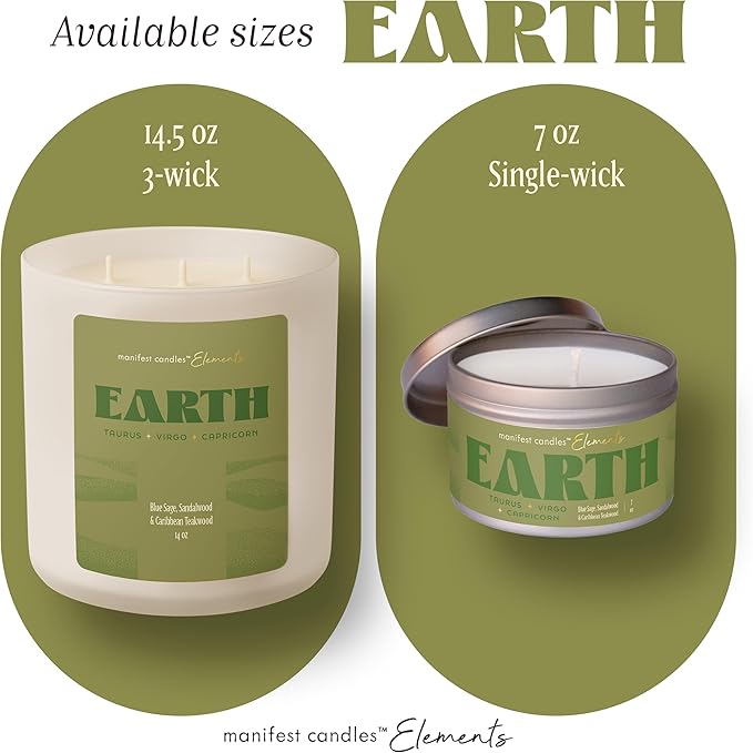 Large 14.5oz 3 Wick Zodiac Earth Taurus Virgo Capricorn Zodiac Gifts for Women - 60 Hour Burn - Astrology Gifts for Women, Healing Manifestation Spiritual Candles, Intention Meditation Candle