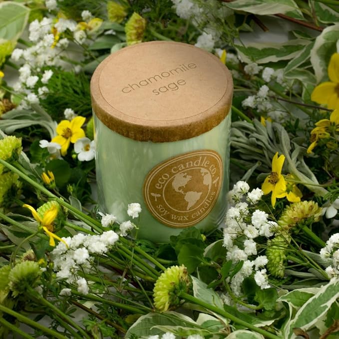 ECO CANDLE CO. Recycled Candle, Chamomile Sage, 6 oz. - Scents of Sage & Chamomile - 100% Soy Wax, No Lead, Kraft Paper Label & Lid, Hand Poured, Phthalate Free, Made from Midwest Grown Soybeans