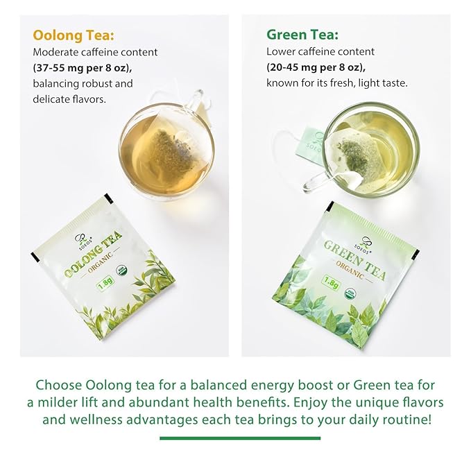 Soeos Organic Oolong Tea, 100 Tea Bags, USDA Certify, Low Caffeine, 6.3 oz (180 g)