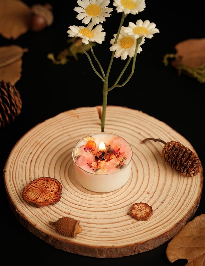 Tealight Candles with Crystals and Herbs, Handmade Energy Candles. (White)