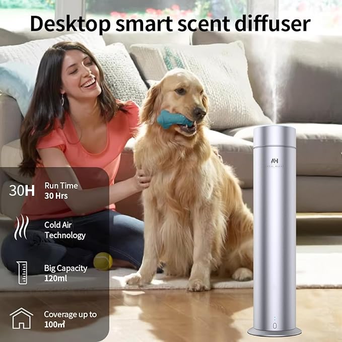 Waterless Fragrance Oil Diffuser - Rechargeable App Control Diffuser for Essential Oil - Home Luxury Scents Refill - 1200 sq. ft Coverage - Hotel Scents Starter Kit - Antal Hayat Hotel Scents