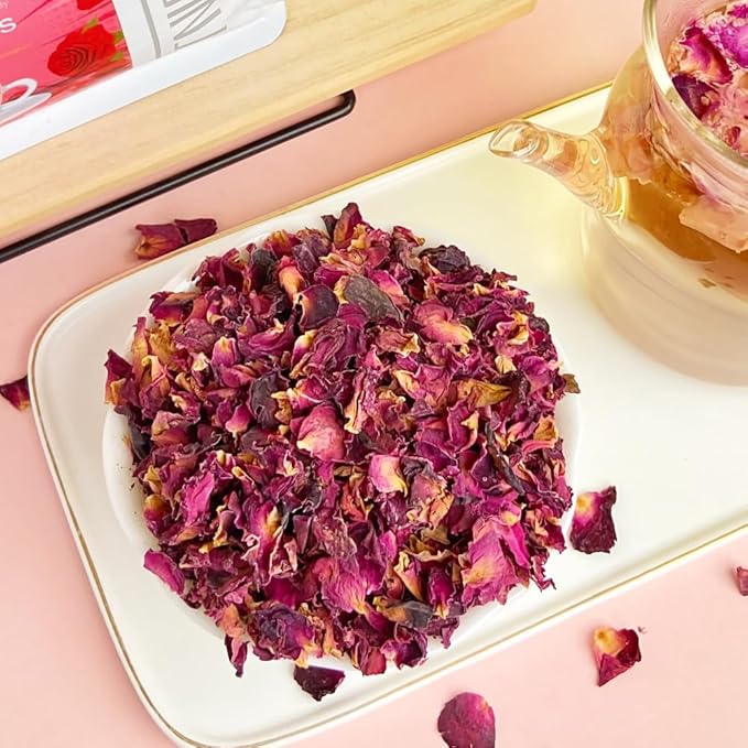XIEJINJI Dried Rose Petals - 2.8oz/80g, Food-Grade Edible Rose Petals, Dried Flower Petals for Herbal Tea, Decoration, Baking, Crafting