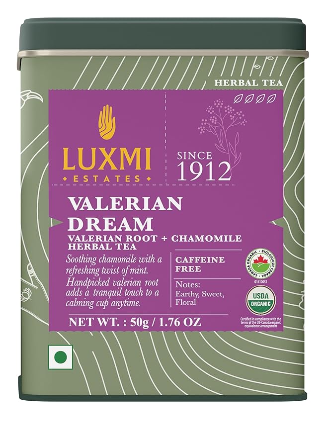 Luxmi Estates - Valerian Dream - Organic Valerian Root Tea for Sleep - Loose Leaf - 50g (25 Cups) | with Valerian Root, Chamomile & Lavender | Perfect Wellness Sleep Tea