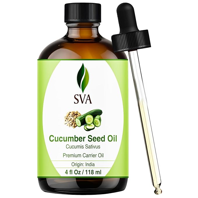 SVA Cucumber Seed Oil - 4 Fl Oz – 100% Natural Cold Pressed Cucumber Oil - for Face, Skin Care, Hair Care, Scalp Massage & Body Massage – Carrier Oil with Dropper