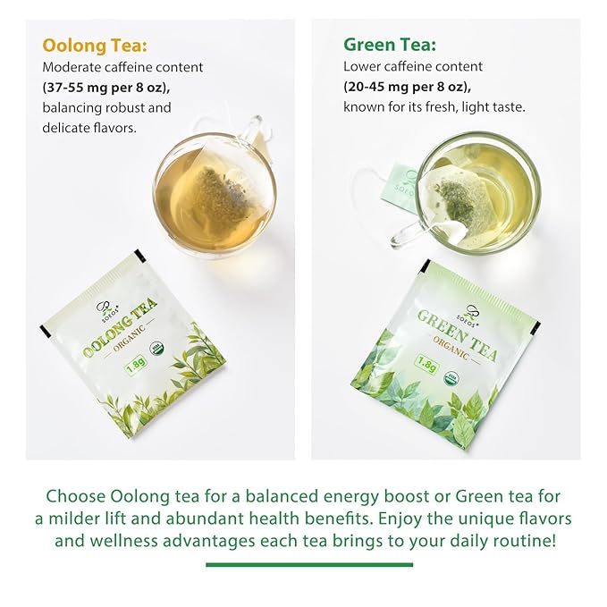Soeos Organic Oolong Tea, 200 Tea Bags (2 Pack), Low Caffeine, Perfect Alternative to Coffee, Hot and Cold Brew, Fresh and Healthy Oolong Tea