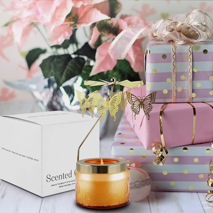 Rotatable Candle, Birthday Gifts for Women, Vanilla Cream Scented Candles Anniversary Christmas Thanksgiving, Butterfly Best Girl, Friends,Mom