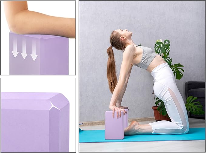 EXERZ Yoga Blocks 2 pack, Gym Blocks, Exercise Workout Fitness Bricks, Pilates Stretch Handstand Non-Slip