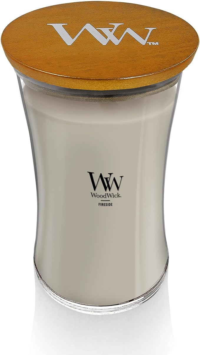WoodWick Large Hourglass Fireside Candle Premium Soy Blend Wax Crackles as it burns Perfect for Gifting