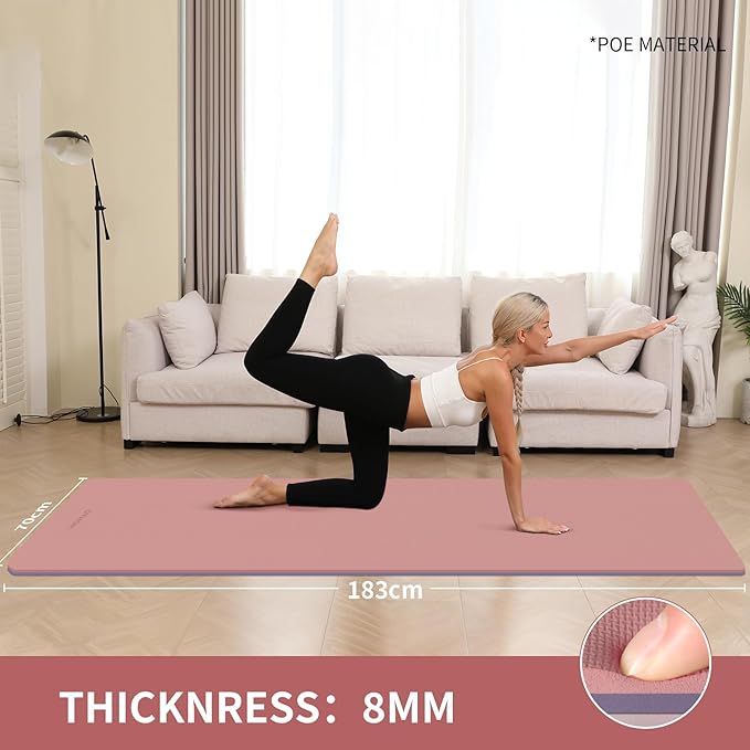 WOHAO Extra Thick 8mm Yoga Mat, 72"x28" Non Slip Exercise Mat, Reversible 2-Sided Dual Color Premium POE Material, with Carrying Strap for Yoga, Pilates, Home Gym