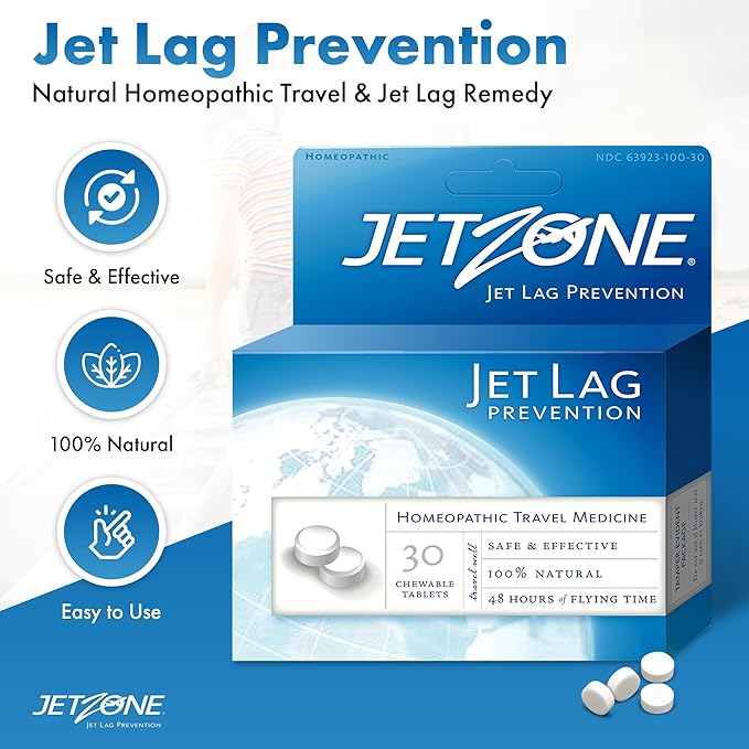 Jet Lag Remedy Pack of 2 - Business & Vacation Homeopathic Travel Aid – Trusted Over 18 Yrs - Immune – Circadian Rhythm - Fatigue – Exhaustion – Tired - Insomnia – 48hrs Flying Time - 30 Chewables