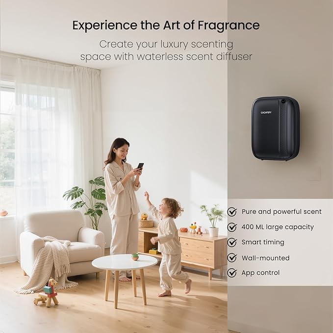 Waterless Essential Oil Diffuser,(2 * 50ml Fragrances Included) 3000 Sq.Ft Coverage 400ml Capacity Hotel Scent Diffuser,Cold Air Tech, App & Button Control,Scent Diffusers for Home Large Room (Black)