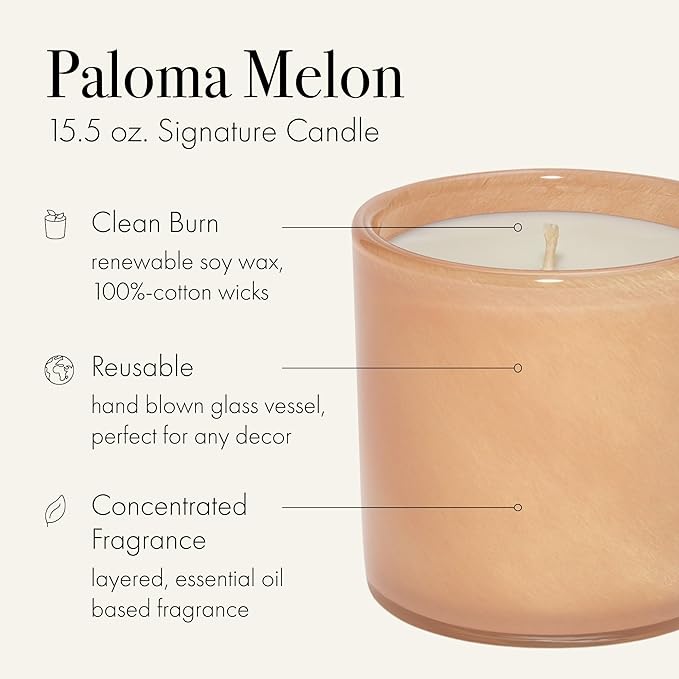 LAFCO New York Signature Candle, Paloma Melon - 15.5 oz - 90-Hour Burn Time - Reusable, Hand Blown Glass Vessel - Made in The USA