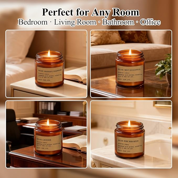 12 Pack Aromatherapy Candles for Home Scented, Aromatherapy Jar Candle Gifts for Women, Natural Soy Wax Amber Candle Set, Scented Candles Set for Birthday Valentine Birthday Day Present