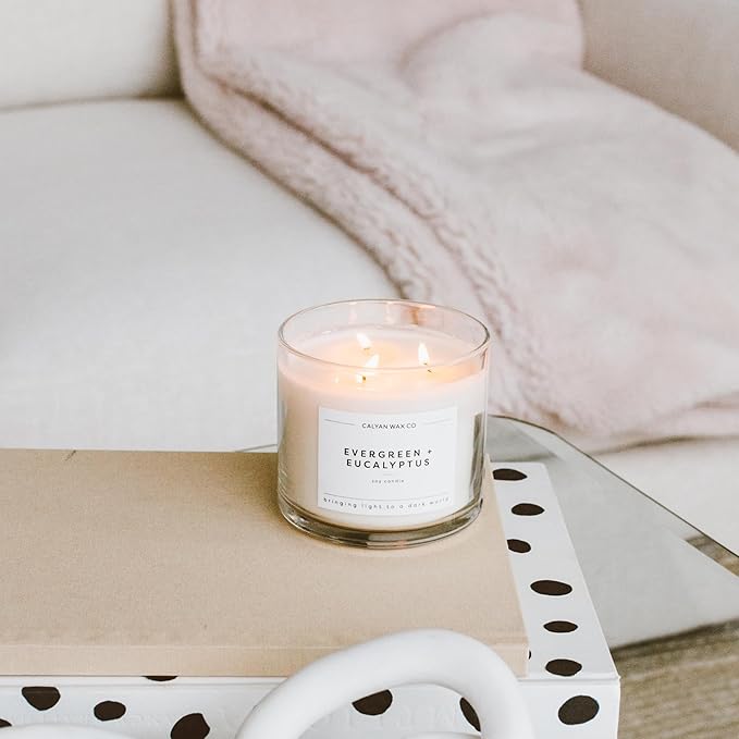 Calyan Wax Co. Lavender & Bergamot 3 Wick Scented Candle - 43 Hour Burn - Luxury 3 Wick Soy Candles - Non Toxic Soy Wax Candles - Long Lasting Large Glass Jar Candle for Home - 14.9oz