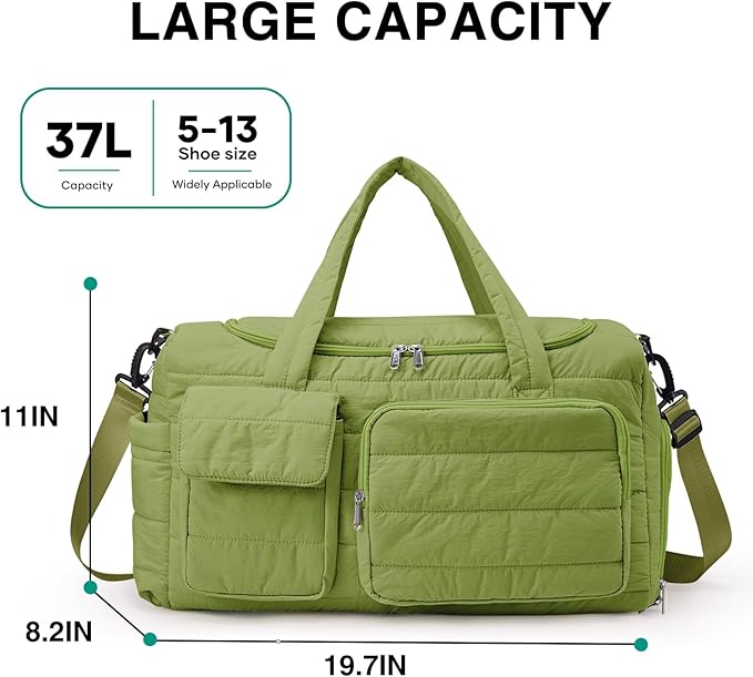 Gym Bag for Women, Cute Travel Duffel Bag with Shoe Compartment & Wet Pocket, Lightweight Puffer Weekender Overnight Bag, Travel Carry On for Sport, Hospital, Yoga
