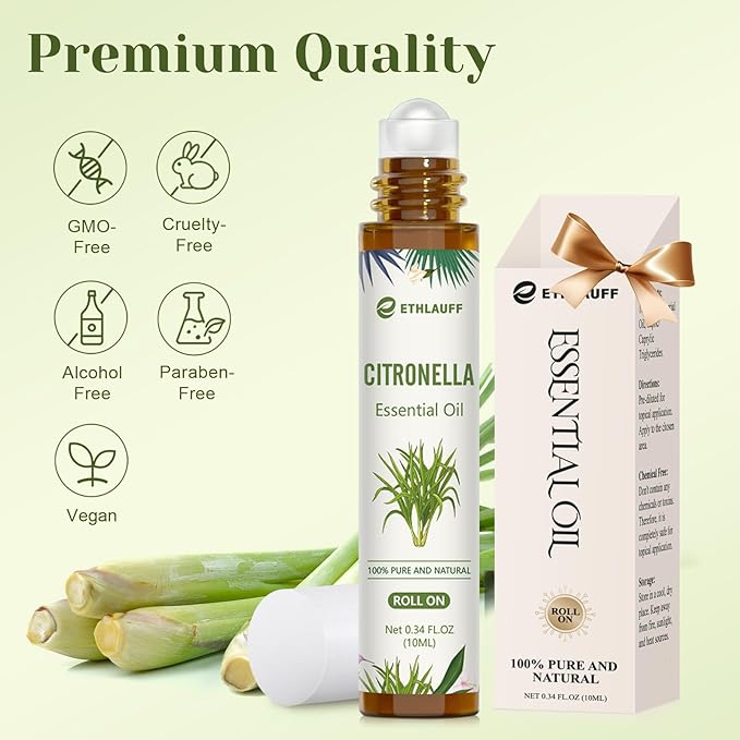 Citronella Essential Oil Roll On, Citronella Oil for Skin, Relaxation Gift for Women and Men