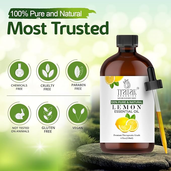 Lemon Essential Oil with Glass Dropper - Huge 4 Fl Oz - 100% Pure and Natural Lemon Oil - Premium Grade Essential Oils for Diffuser, Aromatherapy, Soap and Candle Making