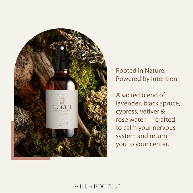 North Aromatherapy Room & Body Spray | Long-Lasting, All Natural Essential Oil Spray - Lavender, Cypress, Black Spruce, Vetiver in Rose Water | Calming & Grounding - 4oz