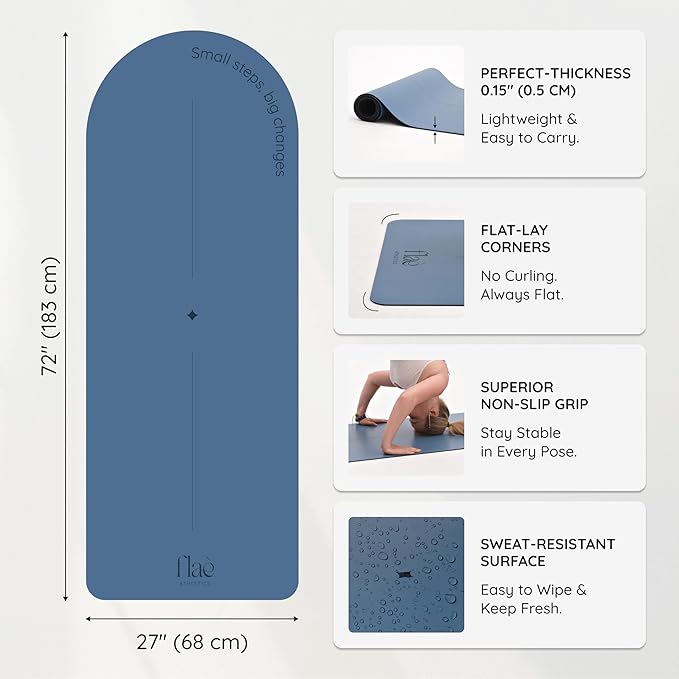Flaè Athletics Arch-shaped Yoga Mat, Eco PU Rubber, Non-Slip Exercise Mat for Yoga, Pilates, Home Workout & Stretching with Carry/Stretch Strap & Motivational Design
