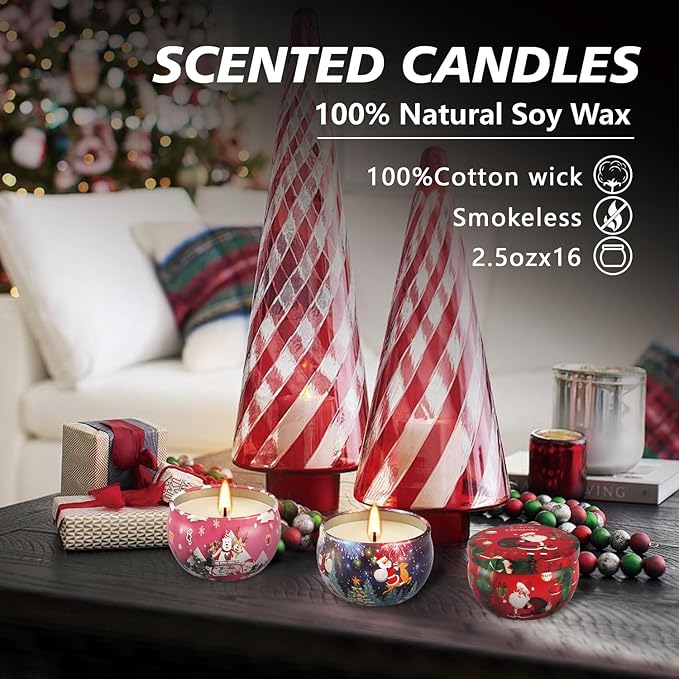16Pack Christmas Scented Candles Gift- Aromatherapy Candle-Soy Wax-Long Lasting Burn time, Christmas Thanksgiving Gifts for Women，Advent &Home Decor.