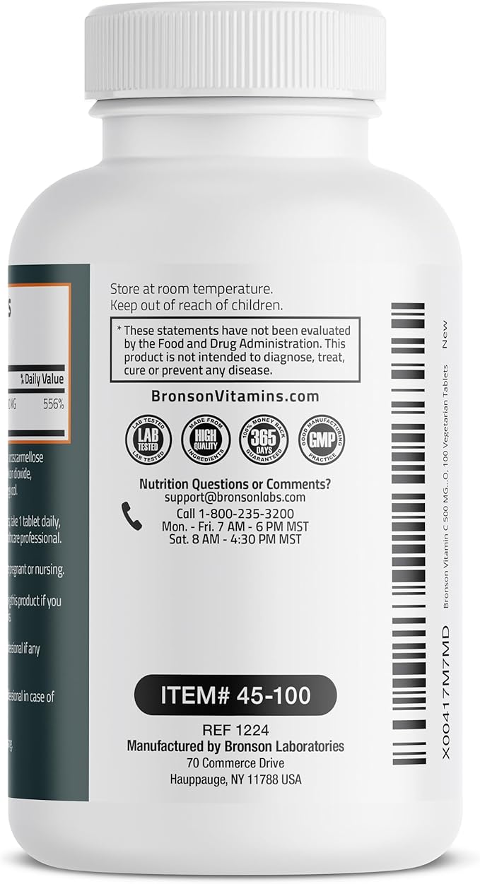 Bronson Vitamin C 500 MG Supports a Healthy Immune System & Antioxidant Protection, Non-GMO, 100 Vegetarian Tablets