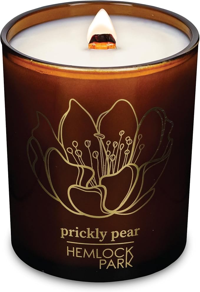 Hemlock Park Amber & Gold Wood Wick Candle Handcrafted with Natural Coconut Wax (Standard 7.2 oz, Prickly Pear)