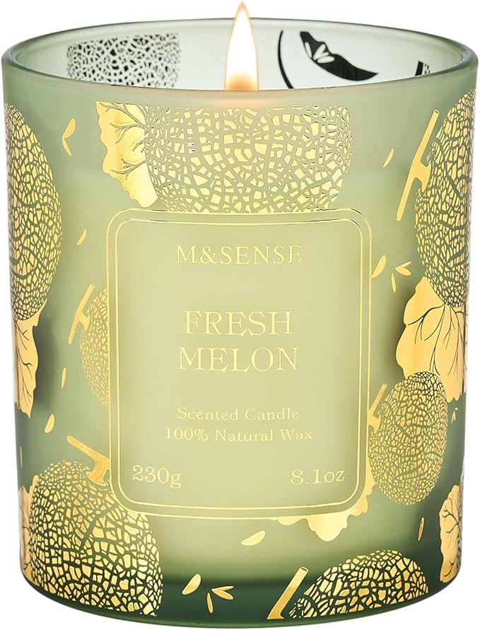 M&SENSE Naturally Scented Vegan Soy Candles, Fresh Melon Scented Candles, 8.1oz Long Burning 42-Hour Burn Time,Home Fragrance for Air Purifying, Relaxing, Gift Ideas for Moms & Dads