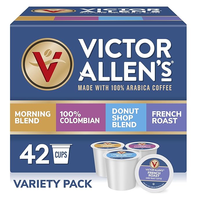 Victor Allen's Coffee Variety Pack (Morning Blend, 100% Colombian, Donut Shop Blend, French Roast), 42 Count, Single Serve Coffee Pods for Keurig K-Cup Brewers