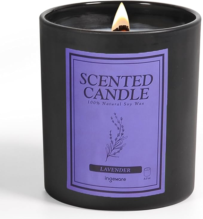 Scented Candles 100% Soy Wax Candles for Home: 8oz Wood Wick Soy Candles Gift for Men & Women - Strong Fragranced Aromatherapy Candles 50+ Hour Burn Time