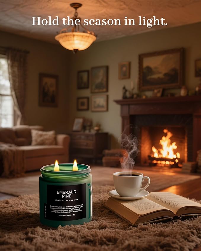 M&SENSE Pine Scented Candles Natural Soy Wax Clean Non Toxic 11.6oz 70 Hours Large Long Lasting Christmas Winter Scented 2 Wicks Candle Gift for Holiday & Family Friends Teachers