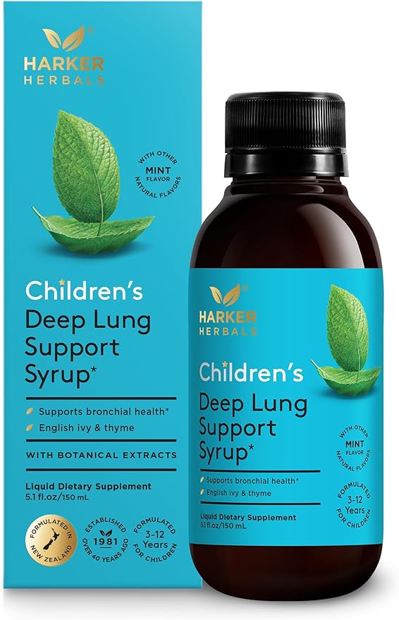 Children's Deep Lung Support Syrup, Herbal Formula for Respiratory Health, Clear Breathing, Bronchial Congestion, Natural Mint Flavor, Plant-Based - 5.1 Fl oz (30 Servings)