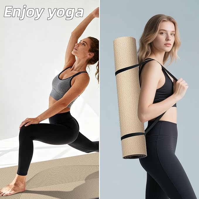 WUWAN Large Yoga Mat 76"x 40"x10mm (2/5 inch) – Extra Thick & Wide, TPE Fitness Mat, Printed Non-Slip Exercise Mat with Carrying Strap for Men & Women, Pilates, Stretching, Fitness & Workout